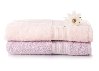 Fototapeta na wymiar A stack set of towels pink flower
