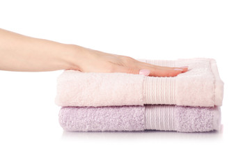 A stack set of towels pink in hand