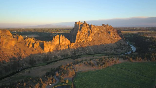 Oregon Aerial v22 Flying low around Smith Rock park area sunset 8/17
