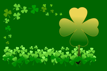 Shamrock clover pattern in gradient gold and green. Vector illustration, EPS 10. Concepts of St. Patricks day, holiday celebration, lucky, happiness. Use as background, greeting card, graphic design.