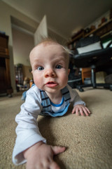 Baby boy learning to crawl