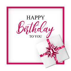 Birthday greeting card with realistic gift box and decorative bow