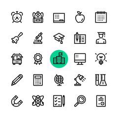 Education line icons set. Modern graphic design concepts, simple outline elements collection. 32x32 px. Pixel perfect. Vector line icons