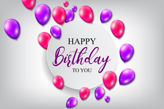 Birthday greeting card with realistic balloons. Vector illustration