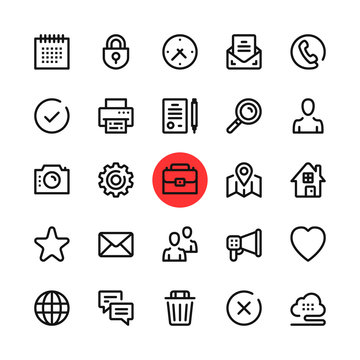 Basic business, office, marketing line icons set. Modern graphic design concepts, simple outline elements collection. 32x32 px. Pixel perfect. Vector line icons