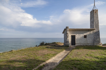 Fototapeta na wymiar Construction and cantabrian sea in peninsula of Magdalena in Santander, Cantabria, Spain.