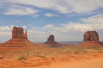 West Mitten Butte, East Mitten Butte and Merrick Butte in Monument Valley. Arizona. USA