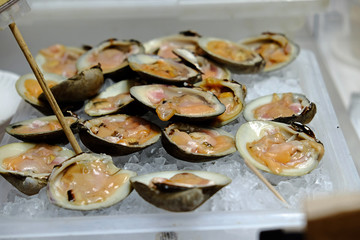 Raw oysters on the half shell on ice