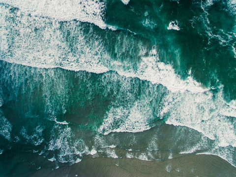 Aerial view of waves at Costa da Morte