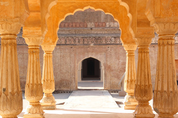 Bright indian arches in Amber fort, Jaipur, India.