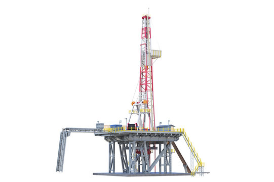 Land rig metal tower oil drilling. 3D rendering