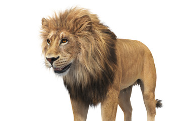 Lion beige fur majestic leader, close view. 3D rendering
