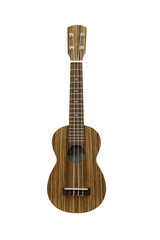 Wooden ukulele on a white wall background, isolate