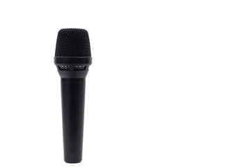 Professional vocal microphone of black color is isolated on white background