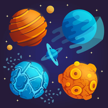 set of cartoon planets. vector illustration