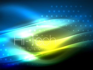 Glittering neon glowin wave, techno modern art abstract background, magical shiny template