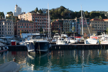 Pleasure Boats in the Marina of a Picturesque Italian Seaside Town