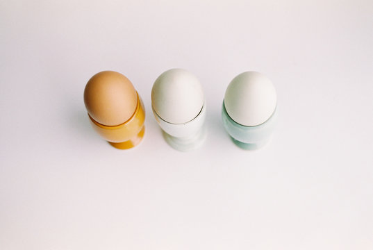 eggs in pastel egg holders