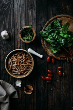 Ingredients for pasta with swiss chard