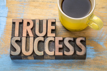 true success - word abstract in wood type