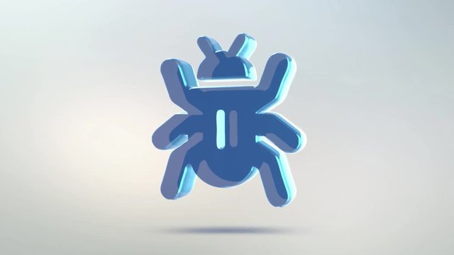 Virus icon is made of glass. Translucent rotating infection icon with alpha channel blue green color. Seamless looping symbol 3D figure