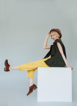 Fashion studio portrait of caucasian female