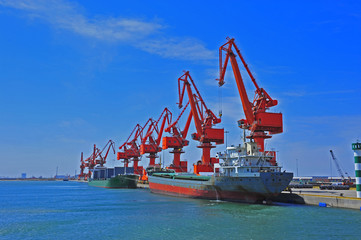 Port crane bridge and bulk carrier