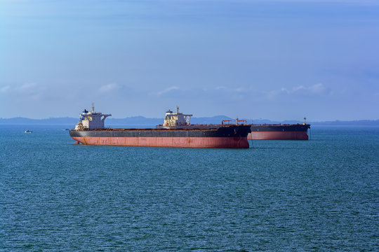 Cargo vessels in Singapore outer anchorage.