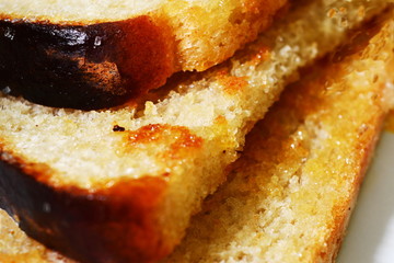 Pieces of fried bread for breakfast.