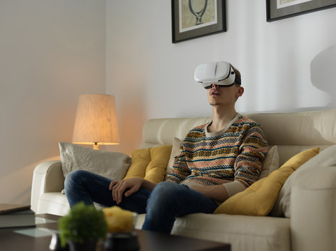 Shocked man having VR experience