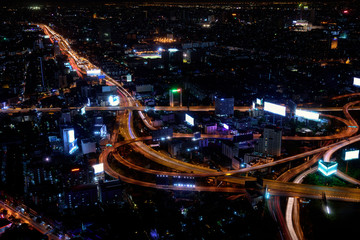 Highway Intersection in Downtown Bangkok at night