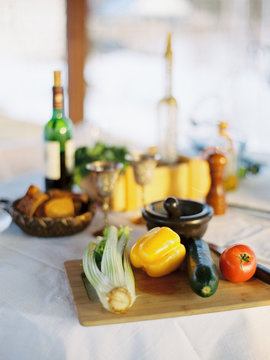 Vegetables on table outside