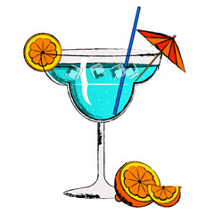 Blue cocktail with orange slices