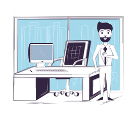 Sketch of man standing at the office over white background, colorful design vector illustration