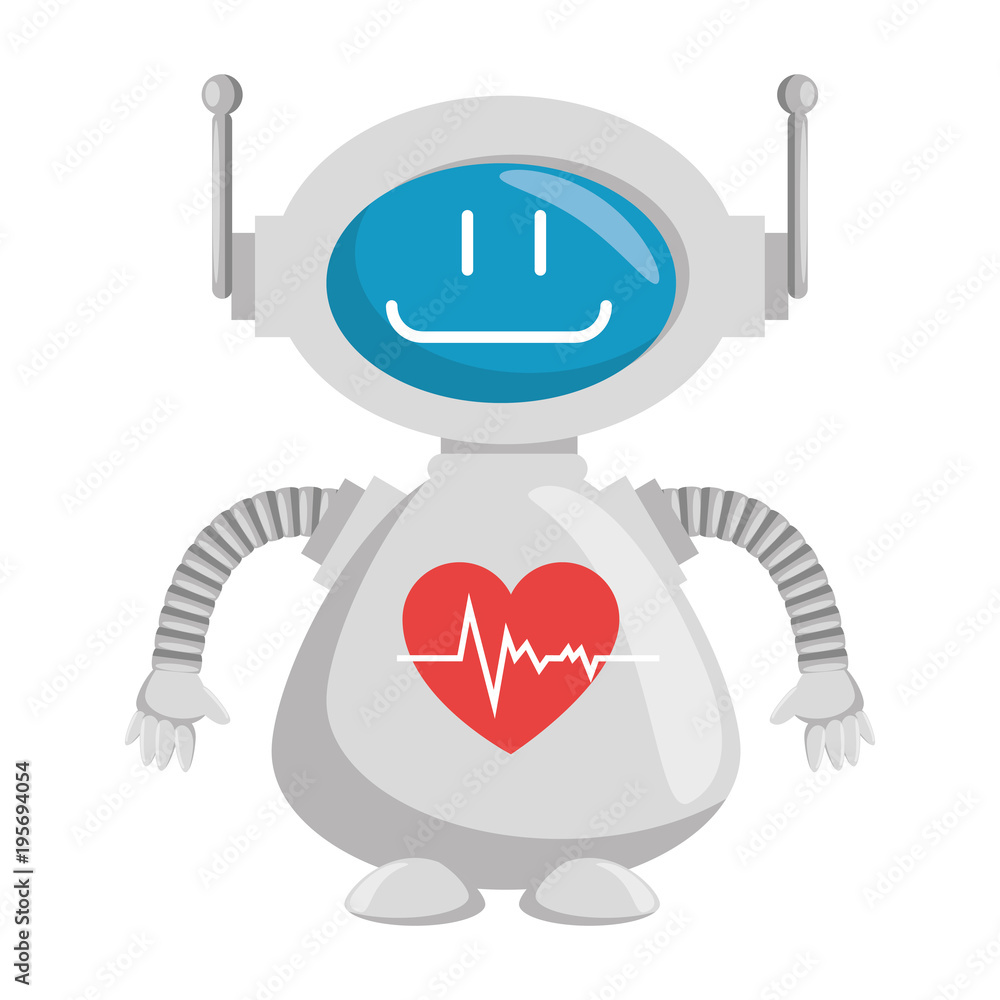 Poster technological robot with heart cardio character icon