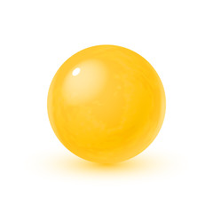 Realistic glass sphere with shadows, reflection of sky in mirror surface of yellow pearl