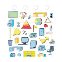 Office supplies around over white   background, colorful design. vector illustration