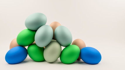 colorful easter eggs on a white.Spring holidays concept 3d rendered