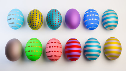 Fototapeta na wymiar colorful easter eggs on a white.Spring holidays concept 3d rendered