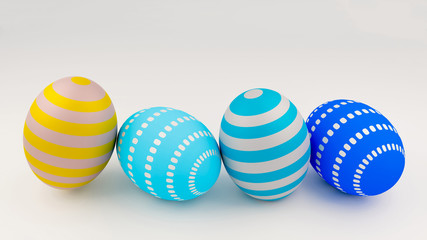 colorful easter eggs on a white.Spring holidays concept 3d rendered