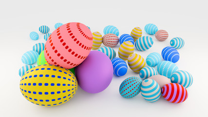 colorful easter eggs on a white.Spring holidays concept 3d rendered