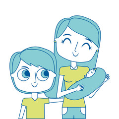 portrait mom carrying her baby and son vector illustration green image