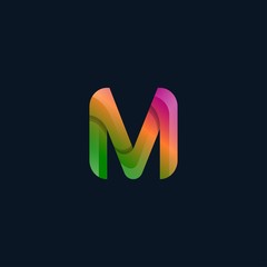 Abstract colorful  letter M  logo icon.  for corporate identity design isolated on dark background