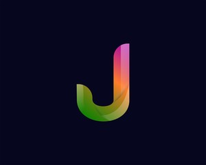 Abstract colorful  letter J  logo icon.  for corporate identity design isolated on dark background
