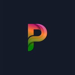 Abstract colorful  letter P logo icon.  for corporate identity design isolated on dark background