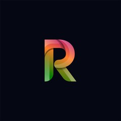Abstract colorful  letter R  logo icon.  for corporate identity design isolated on dark background