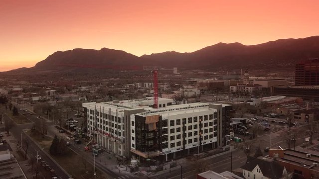 Downtown Colorado Springs Aerial at Sunset