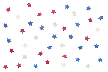 Fototapeta na wymiar Blue red and white glitter star paper cut on white background - isolated