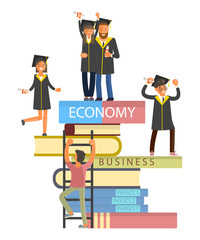 Happy graduate characters