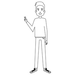 young man gesturing peace and love avatar character vector illustration design